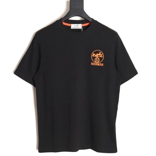 Hermes Orange Circle Embroidered Short Sleeve T-Shirt TSK1,All order with free shipping Hermes