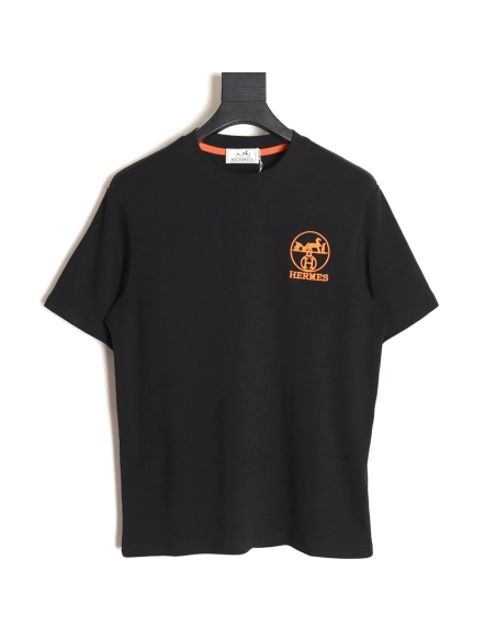 Hermes Orange Circle Embroidered Short Sleeve T-Shirt TSK1,All order with free shipping Hermes