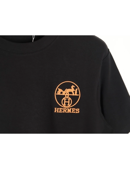 Hermes Orange Circle Embroidered Short Sleeve T-Shirt TSK1,All order with free shipping Hermes