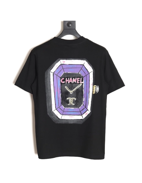 Chanel hand-painted watch dial graffiti short-sleeved T-shirt TSK1,All order with free shipping Chanel