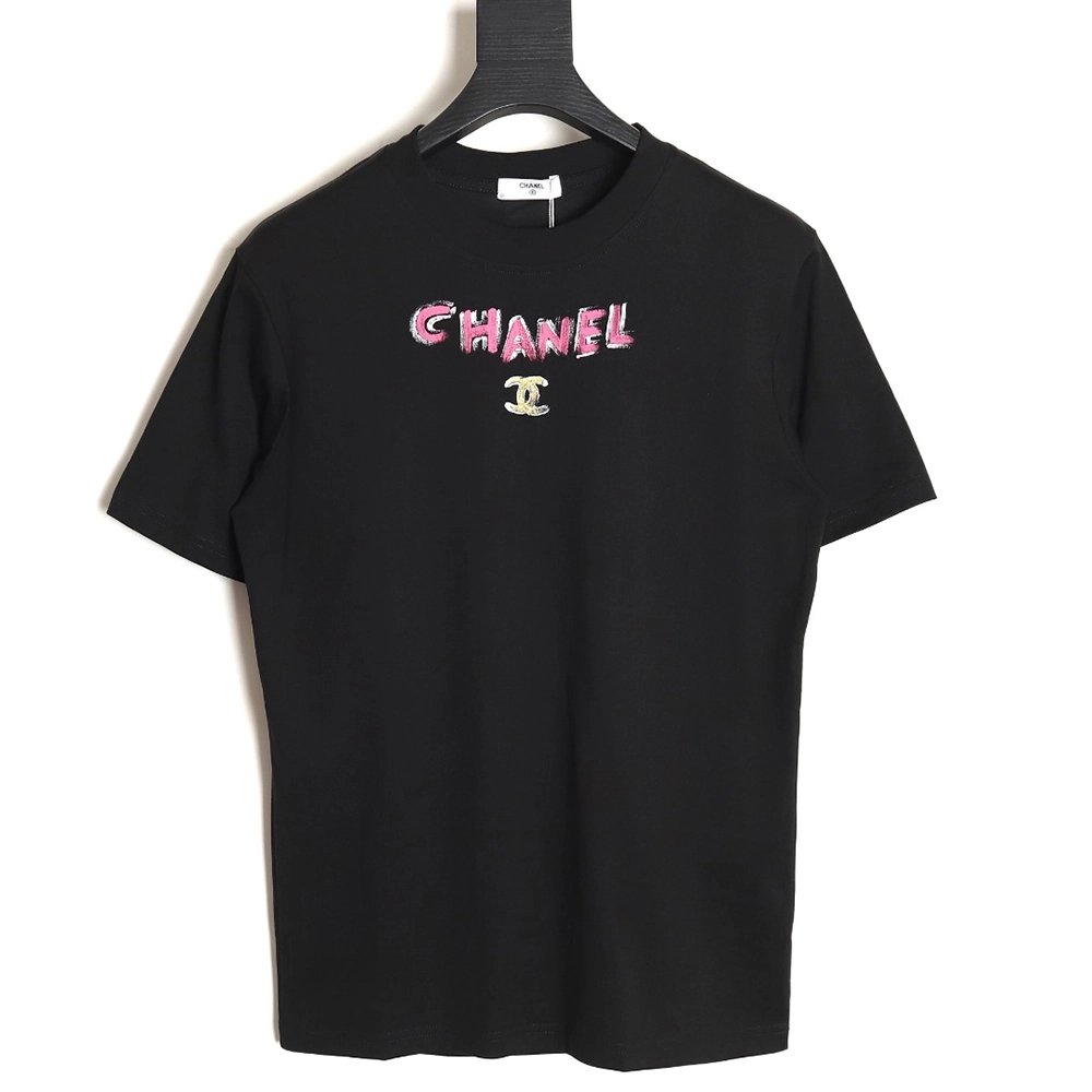 Chanel hand-painted watch dial graffiti short-sleeved T-shirt TSK1,All order with free shipping Chanel