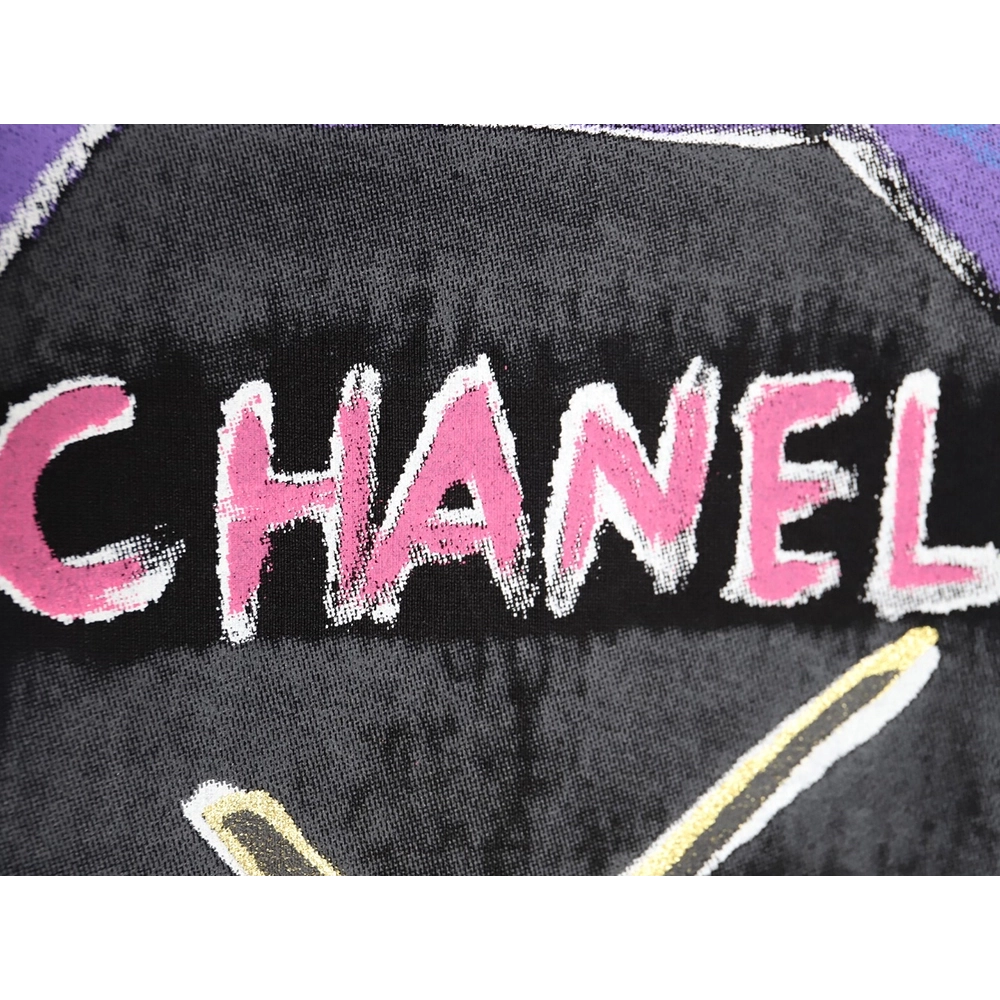 Chanel hand-painted watch dial graffiti short-sleeved T-shirt TSK1,All order with free shipping Chanel