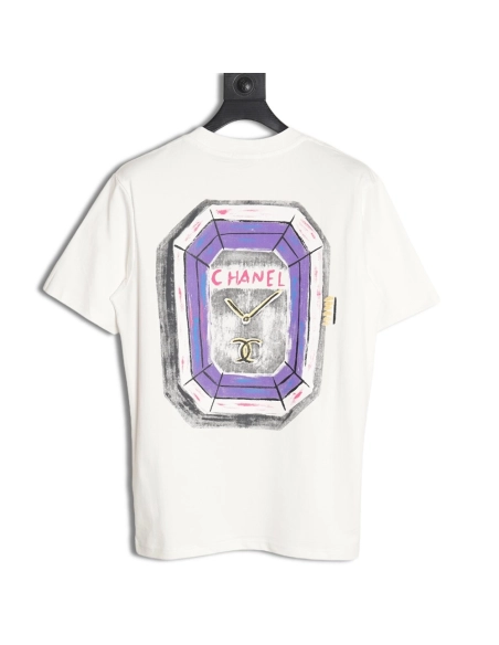 Chanel hand-painted watch dial graffiti short-sleeved T-shirt,All order with free shipping Chanel