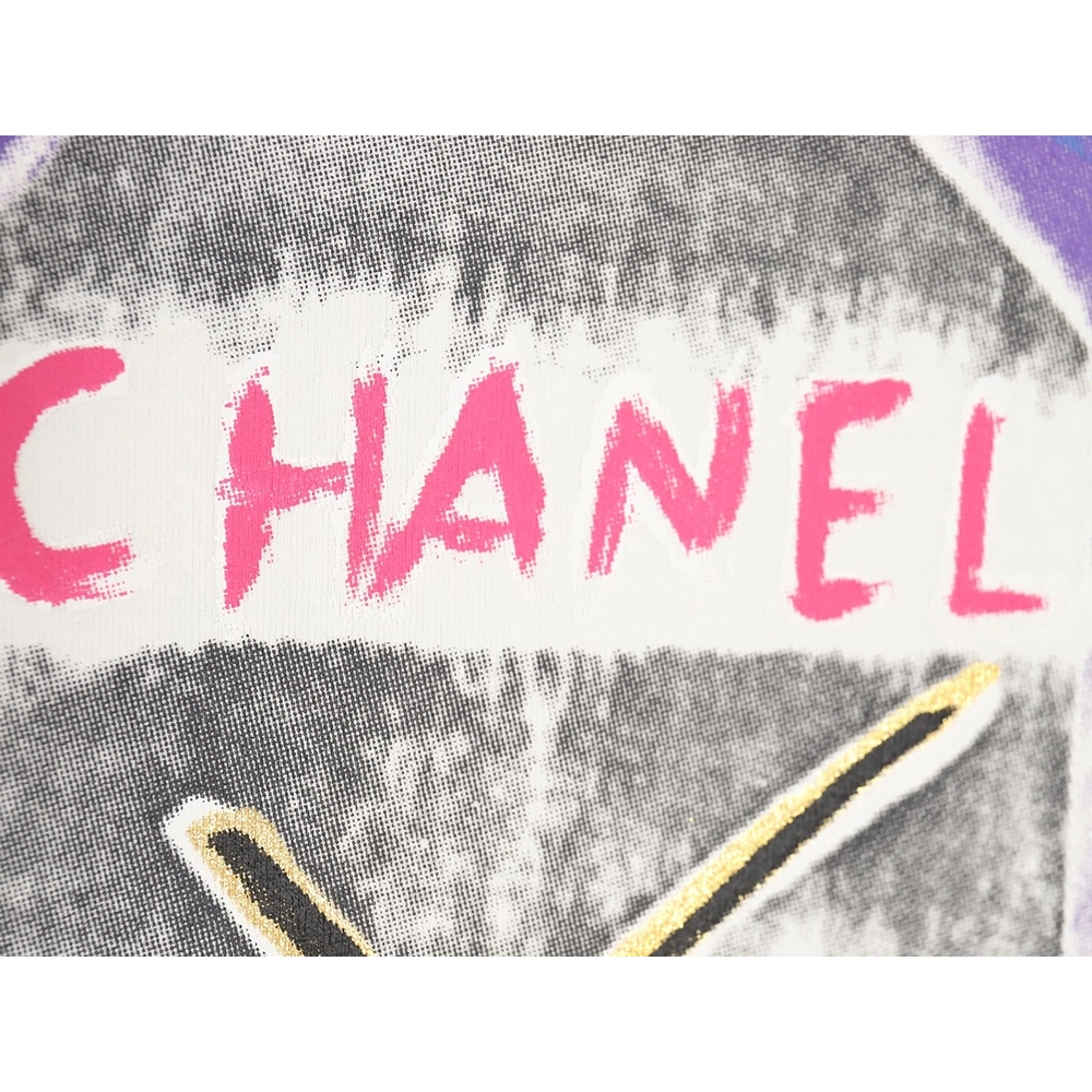 Chanel hand-painted watch dial graffiti short-sleeved T-shirt,All order with free shipping Chanel
