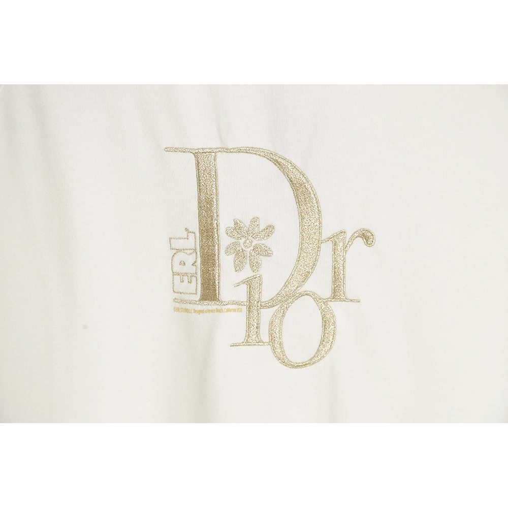 Dior CD gold and silver thread flower embroidery short-sleeved T-shirt,All order with free shipping Dior