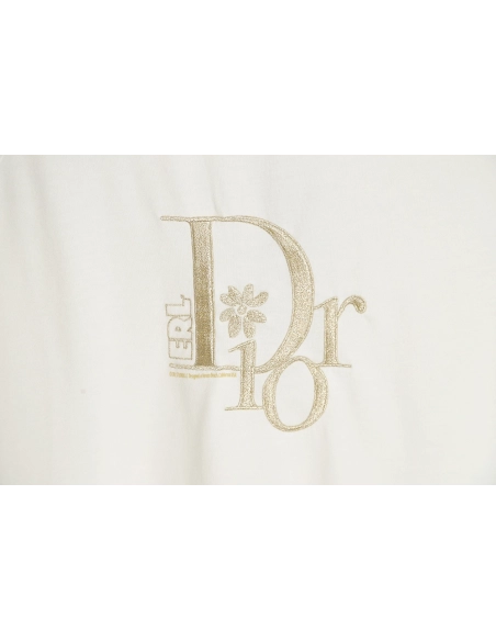 Dior CD gold and silver thread flower embroidery short-sleeved T-shirt,All order with free shipping Dior