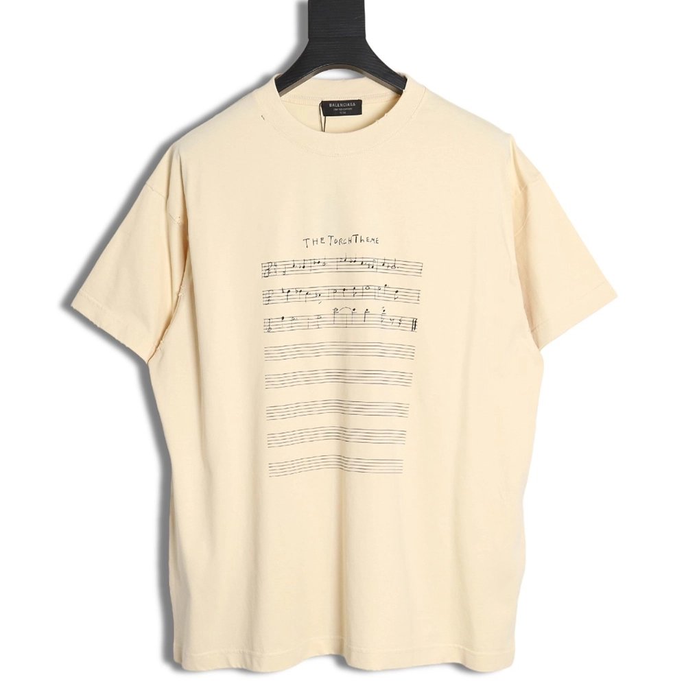 Balenciaga 24SS Music Score Short Sleeve T-Shirt,All order with free shipping Balenciaga