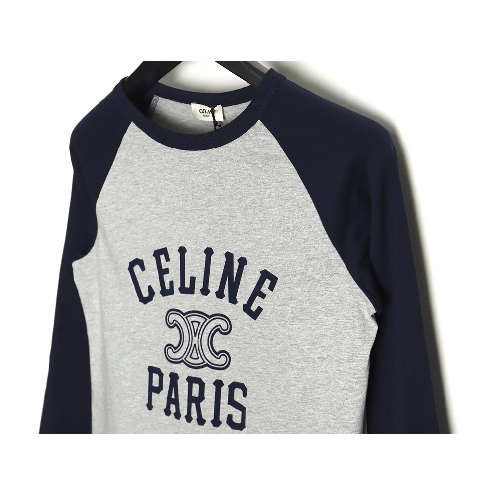 Celine flocked letter patchwork long-sleeved T-shirt TSK1,All order with free shipping Celine