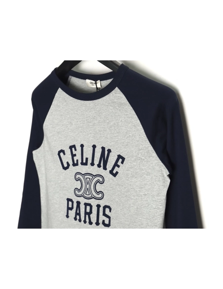 Celine flocked letter patchwork long-sleeved T-shirt TSK1,All order with free shipping Celine