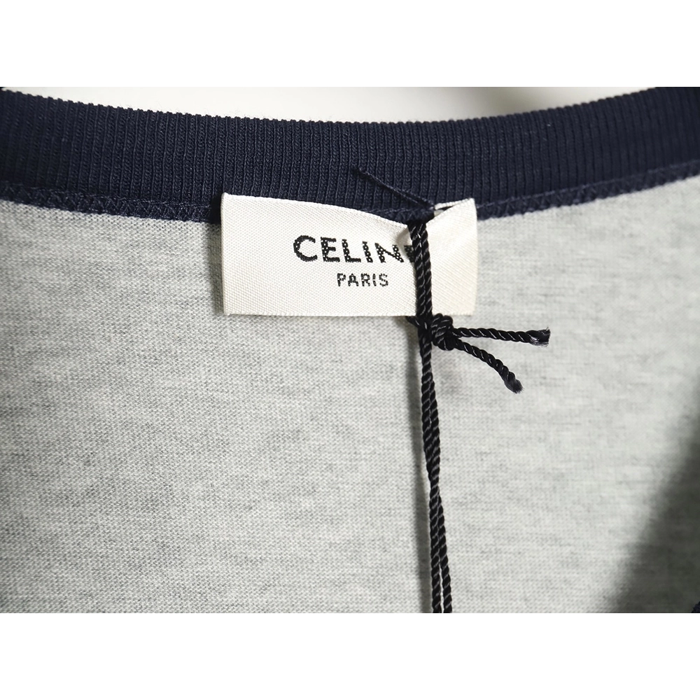 Celine flocked letter patchwork long-sleeved T-shirt TSK1,All order with free shipping Celine