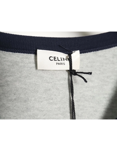 Celine flocked letter patchwork long-sleeved T-shirt TSK1,All order with free shipping Celine