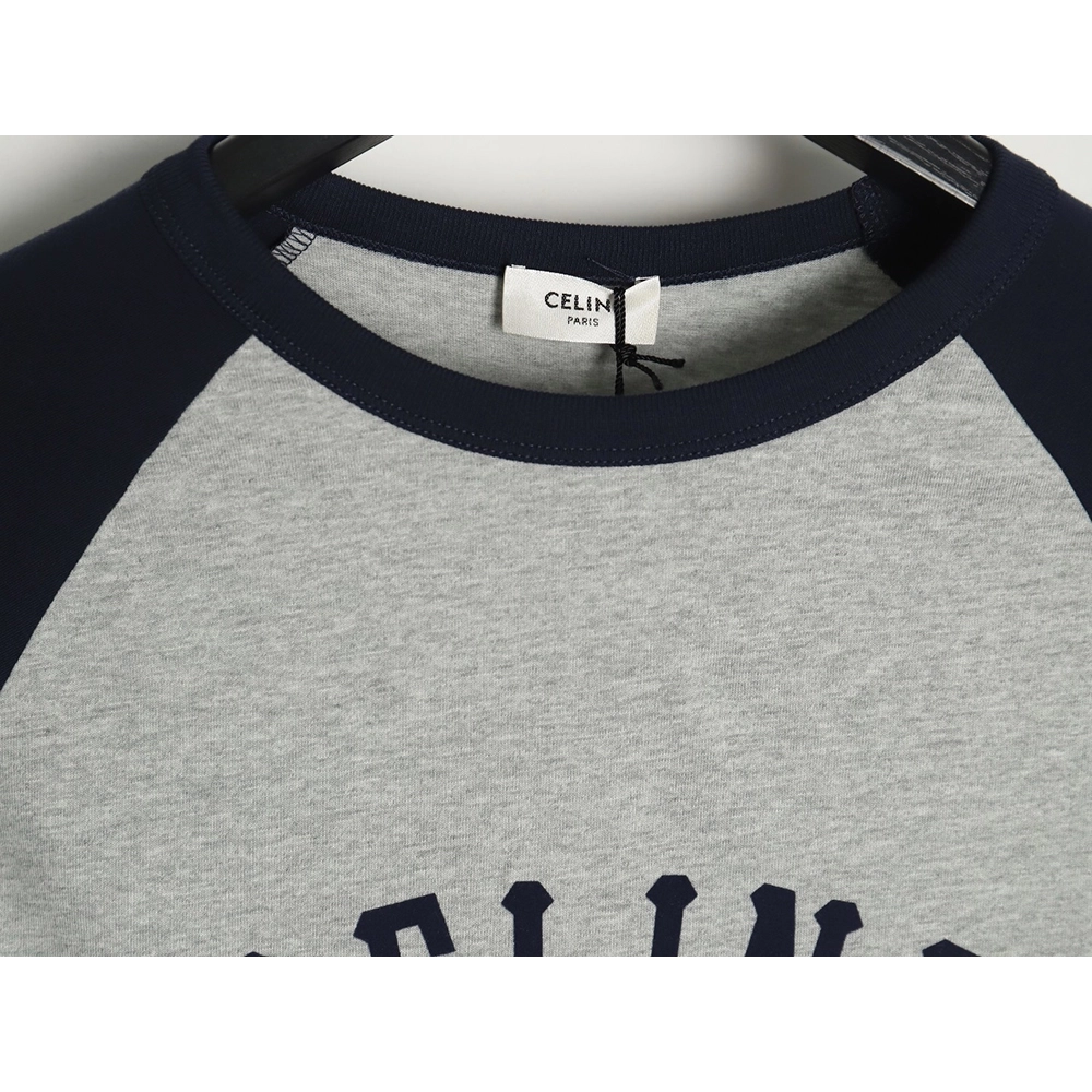 Celine flocked letter patchwork long-sleeved T-shirt TSK1,All order with free shipping Celine