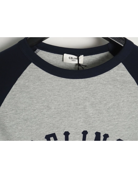 Celine flocked letter patchwork long-sleeved T-shirt TSK1,All order with free shipping Celine