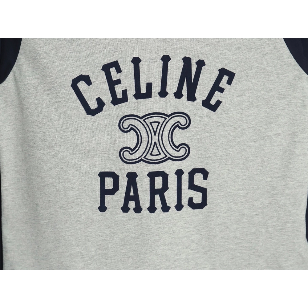 Celine flocked letter patchwork long-sleeved T-shirt TSK1,All order with free shipping Celine