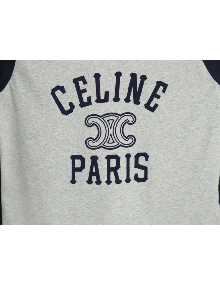 Celine flocked letter patchwork long-sleeved T-shirt TSK1,All order with free shipping Celine