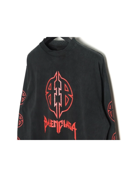 Balenciaga cracked double B washed black long-sleeved T-shirt,All order with free shipping Balenciaga
