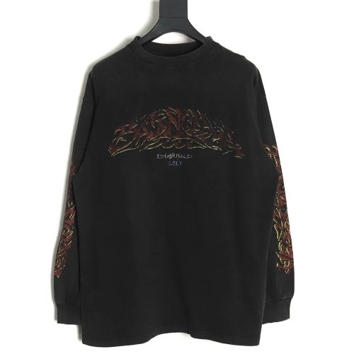 Balenciaga Sanskrit disaster flame print long-sleeved T-shirt,All order with free shipping Balenciaga