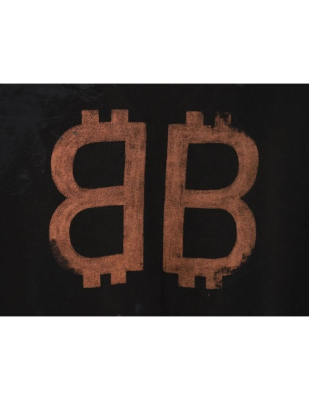 Balenciaga Double B washed hand-painted distressed Bitcoin long-sleeved T-shirt,All order with free shipping Balenciaga