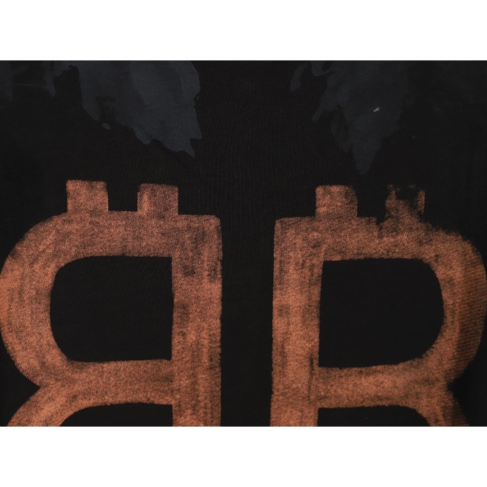 Balenciaga Double B washed hand-painted distressed Bitcoin long-sleeved T-shirt,All order with free shipping Balenciaga