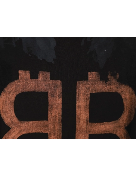 Balenciaga Double B washed hand-painted distressed Bitcoin long-sleeved T-shirt,All order with free shipping Balenciaga