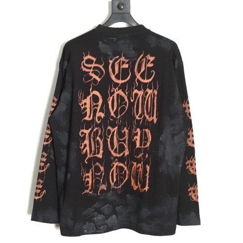 Balenciaga mud-dyed distressed metal Sanskrit long-sleeved T-shirt,All order with free shipping Balenciaga