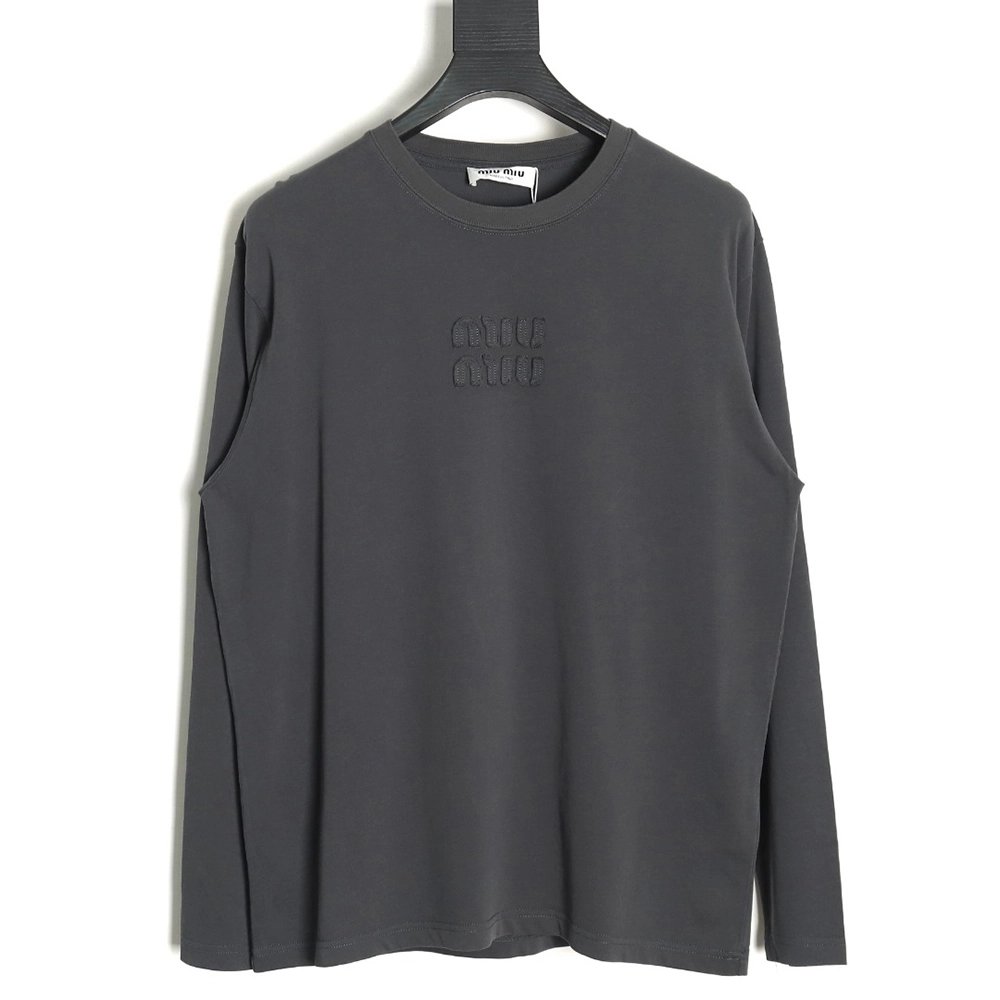 Miu Miu long-sleeved T-shirt with alphabet patchwork TSK1,All order with free shipping Miu Miu