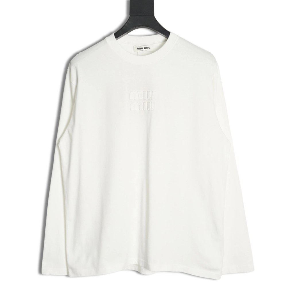 Miu Miu long-sleeved T-shirt with alphabet patchwork,All order with free shipping Miu Miu