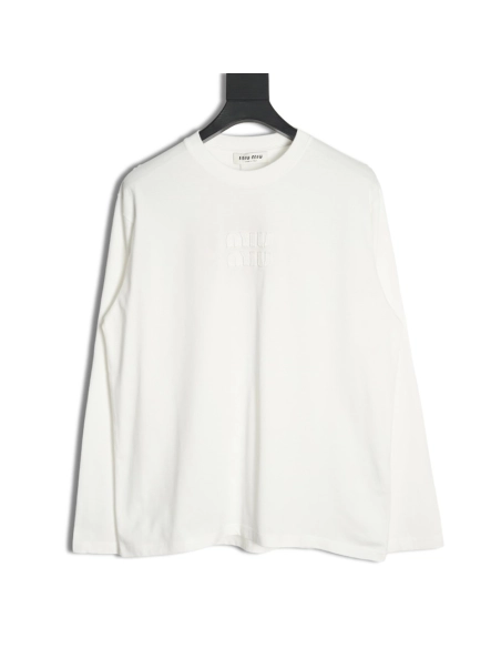 Miu Miu long-sleeved T-shirt with alphabet patchwork,All order with free shipping Miu Miu