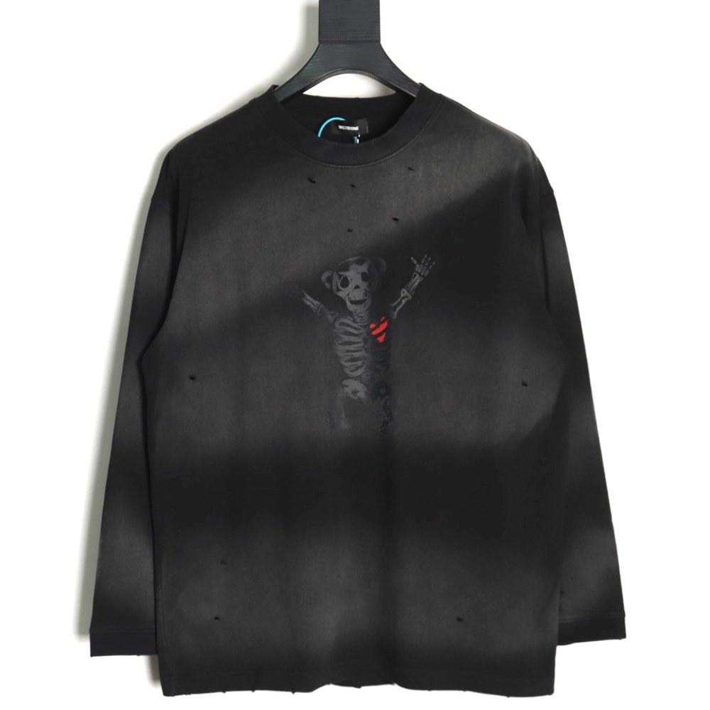 WE11 DONE Heart Skull Gradient Print Long Sleeve T-shirt TSK1,All order with free shipping We11done