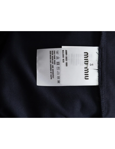 Miu Miu lettering embroidered lapel long-sleeved T-shirt,All order with free shipping Miu Miu