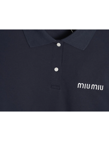 Miu Miu lettering embroidered lapel long-sleeved T-shirt,All order with free shipping Miu Miu