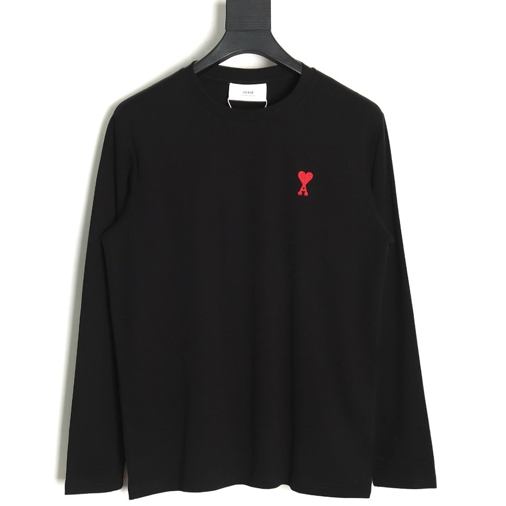 Ami small heart logo embroidered long sleeve T-shirt TSK1,All order with free shipping Ami