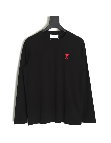 Ami small heart logo embroidered long sleeve T-shirt TSK1,All order with free shipping Ami