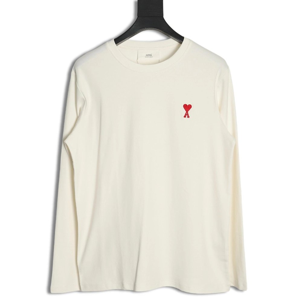 Ami small heart logo embroidered long sleeve T-shirt,All order with free shipping Ami