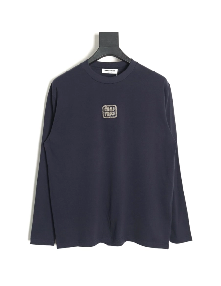Miu Miu long-sleeved T-shirt with gold logo embroidery,All order with free shipping Miu Miu