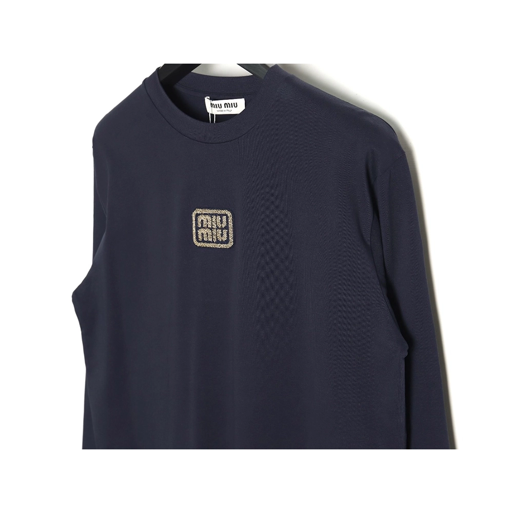 Miu Miu long-sleeved T-shirt with gold logo embroidery,All order with free shipping Miu Miu