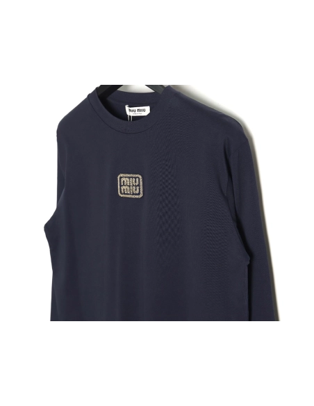 Miu Miu long-sleeved T-shirt with gold logo embroidery,All order with free shipping Miu Miu