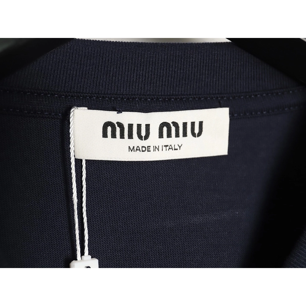 Miu Miu long-sleeved T-shirt with gold logo embroidery,All order with free shipping Miu Miu