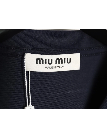 Miu Miu long-sleeved T-shirt with gold logo embroidery,All order with free shipping Miu Miu