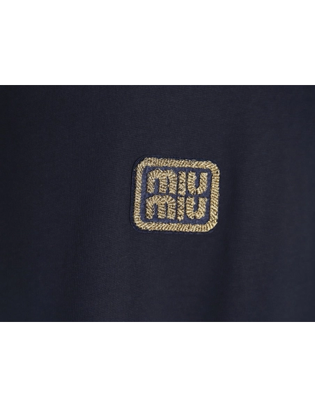 Miu Miu long-sleeved T-shirt with gold logo embroidery,All order with free shipping Miu Miu