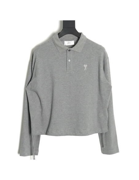 Ami Paris Love Ribbon Lapel Long Sleeve T-shirt,All order with free shipping Ami