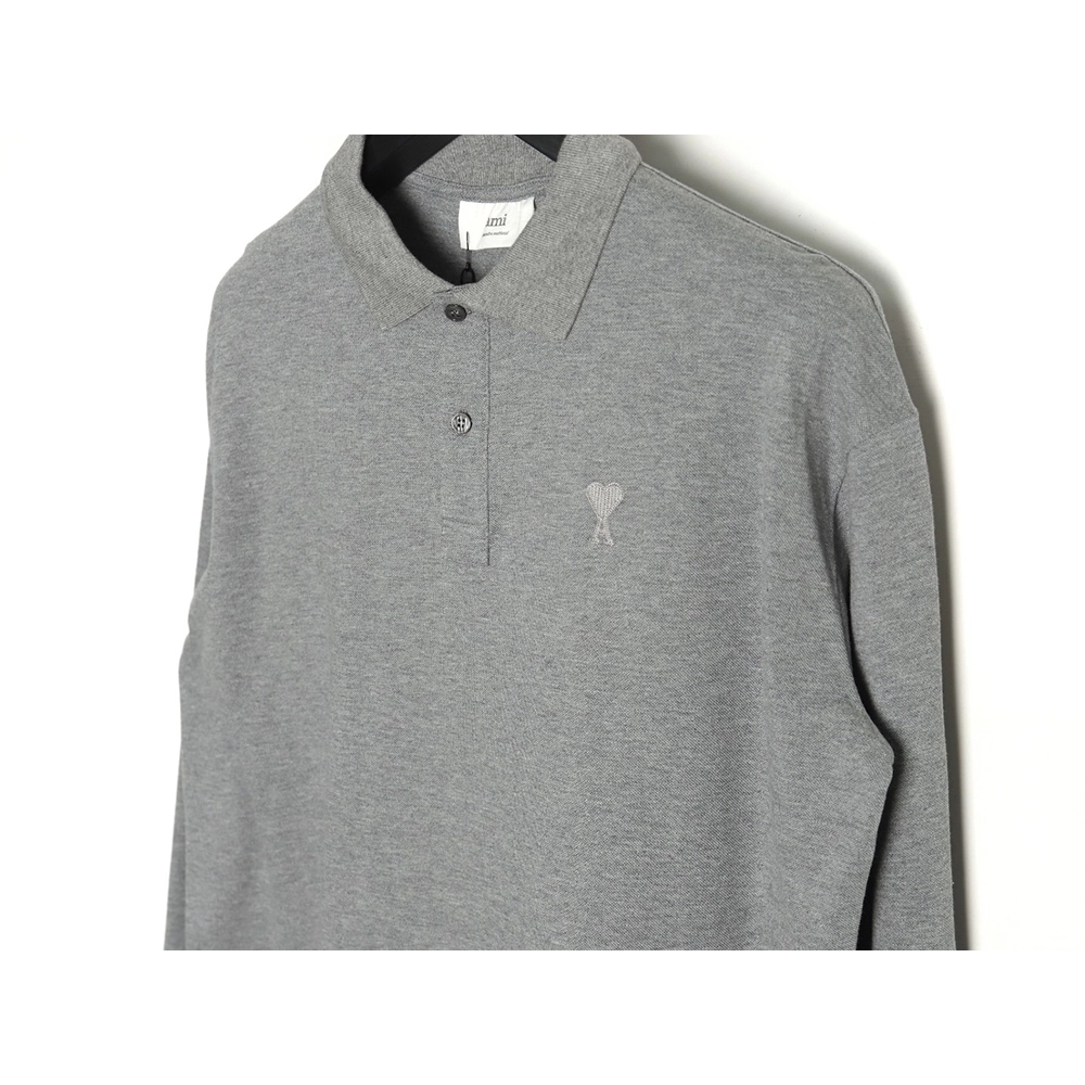 Ami Paris Love Ribbon Lapel Long Sleeve T-shirt,All order with free shipping Ami