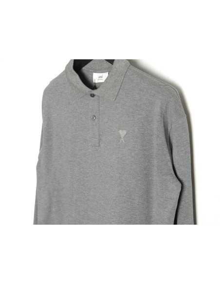 Ami Paris Love Ribbon Lapel Long Sleeve T-shirt,All order with free shipping Ami