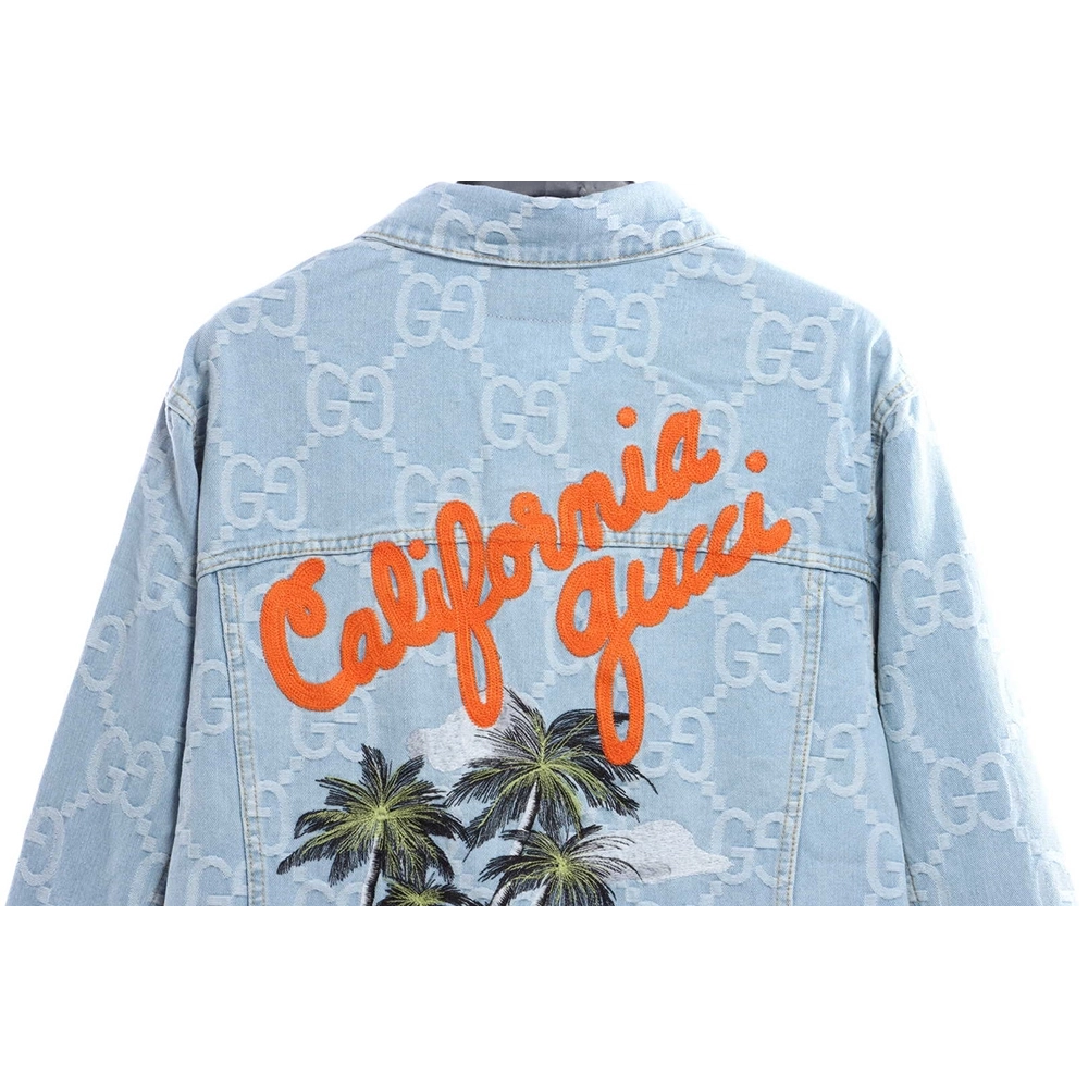Gucci coconut palm embroidered denim jacket,Gucci Jacket,Jacket,APPAREL