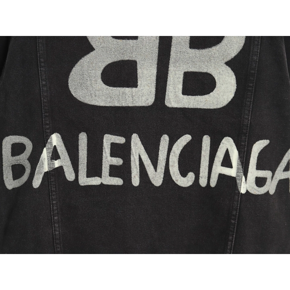 Balenciaga Double B graffiti white inksplashed denim jacket,Balenciaga Jacket,Jacket,APPAREL