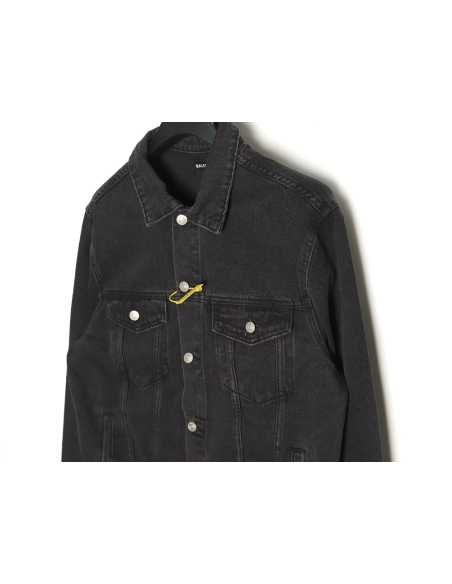 Balenciaga Double B graffiti white inksplashed denim jacket,Balenciaga Jacket,Jacket,APPAREL
