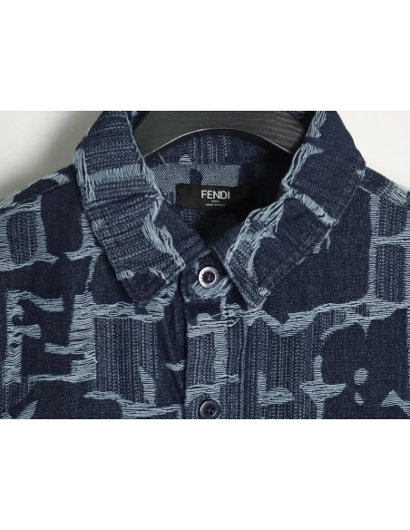 Fendi classic double F woven denim longsleeved shirt jacket,Fendi Jacket,Jacket,APPAREL