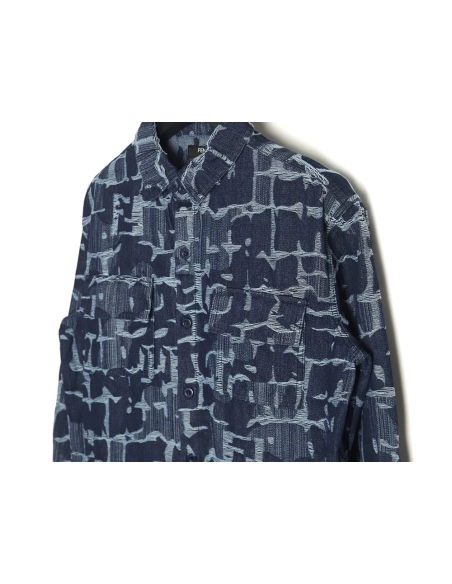 Fendi classic double F woven denim longsleeved shirt jacket,Fendi Jacket,Jacket,APPAREL