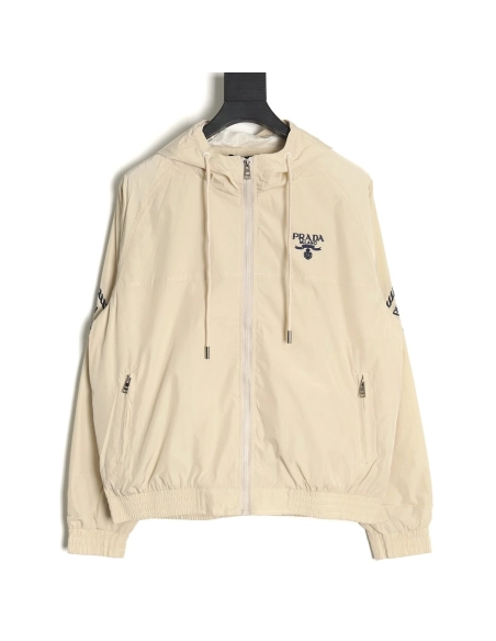 Prada Embroidered Logo ZipUp Jacket,Prada Jacket,Jacket,APPAREL