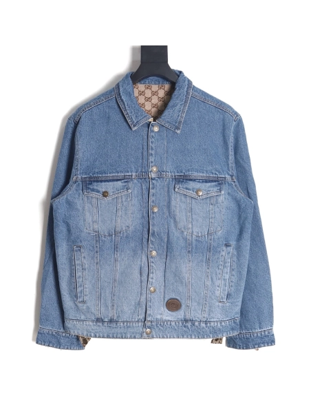 GUCCI allover printed presbyopia reversible denim jacket,Gucci Jacket,Jacket,APPAREL